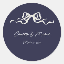 Elegante Romantische Navy Lint Huwelijk Ronde Sticker
