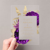 Elegante romantische Paarse gouden bloem Acryl Uitnodigingen (Insitu (Draagbaar))
