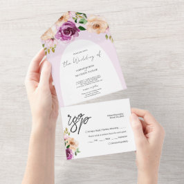 Elegante romantische Paarse Lila Waterverf bloemen All In One Uitnodiging