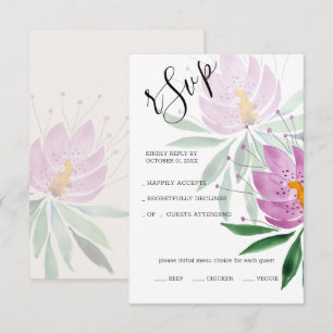 Elegante Romantische Paarse Lotus Watercolor Kunst RSVP Kaartje