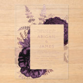 Elegante romantische Paarse Rozen gouden bloem Acryl Uitnodigingen (Voorkant)