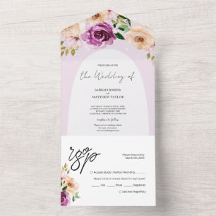 Elegante Romantische Paarse Sering Waterverf Bloem All In One Uitnodiging