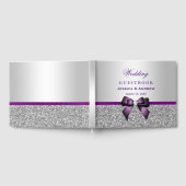 Elegante romantische Paarse strik en zilveren glit Gastenboek (Volledig)