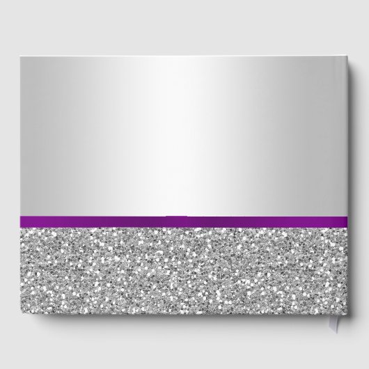 Elegante romantische Paarse strik en zilveren glit Gastenboek (Achterkant)