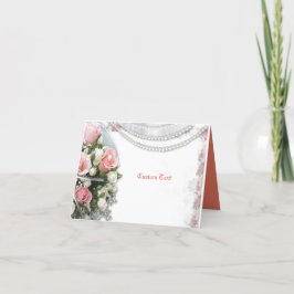Elegante & Romantische Parels & Rozen Personaliser Bedankkaart