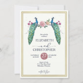 Elegante romantische pauwen in de liefde bruiloft kaart (Voorkant)