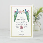 Elegante romantische pauwen in de liefde bruiloft kaart (Staand voorkant)