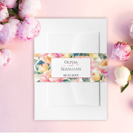 Elegante Romantische Pioen Watercolor Trouwdag Uitnodigingen Wikkel