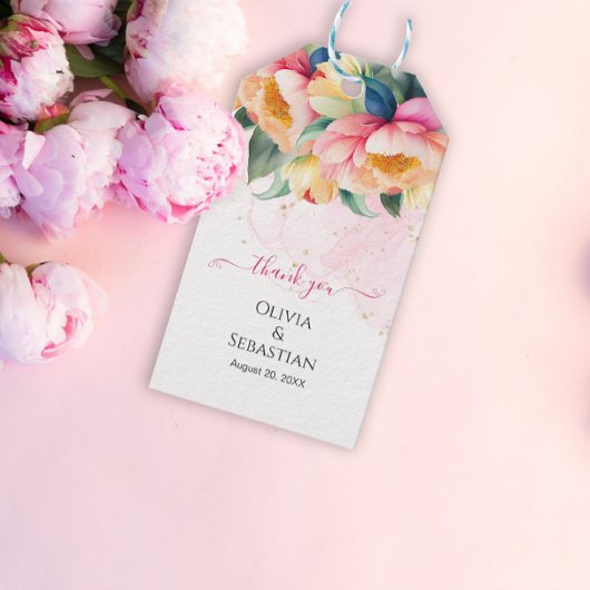 Elegante romantische pioen Waterverf bruiloft Cadeaulabel