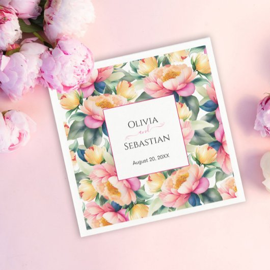 Elegante romantische pioen Waterverf bruiloft Servet