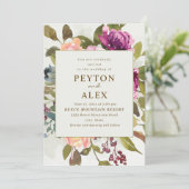 Elegante Romantische Plum Peach Sage Green Wedding Kaart (Staand voorkant)