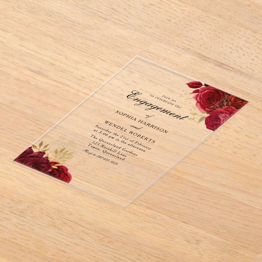 Elegante  Romantische Red Rose Engagement Party Acryl Uitnodigingen (Laagn)