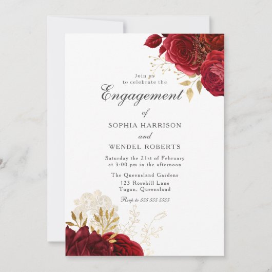 Elegante  Romantische Red Rose Engagement Party Kaart (Voorkant)