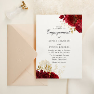 Elegante  Romantische Red Rose Engagement Party Kaart