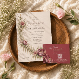 Elegante Romantische Rode Bloemige Trouw-RSVP RSVP Kaartje