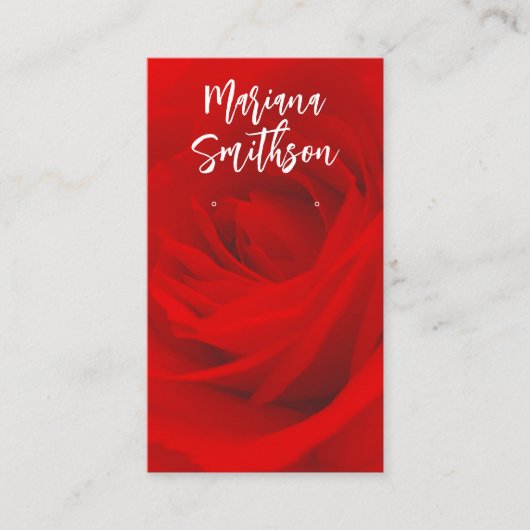 Elegante romantische rode roos oorbel displaykaart visitekaartje (Voorkant)
