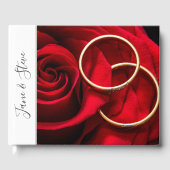 Elegante romantische rode roos trouwringen gastenboek (Voorkant)
