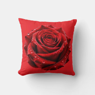 Elegante Romantische Rode Roos Waterdruppels Worp Kussen