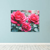 Elegante Romantische Rode Rozen Bloemstuk Canvas Afdruk (Insitu (Houten vloer))