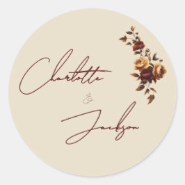 Elegante Romantische Roestige Roos Herfst Bruiloft Ronde Sticker