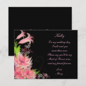 Elegante romantische roze bloemen bruidsmeisje kaa kaart (Voorkant / Achterkant)