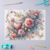 Elegante Romantische Roze Bloemen Weefsel Papier B (Craft)