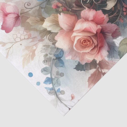 Elegante Romantische Roze Bloemen Weefsel Papier B (Detail)