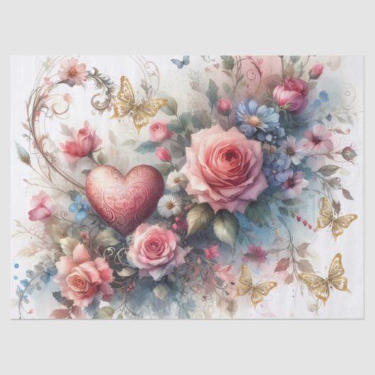 Elegante Romantische Roze Bloemen Weefsel Papier B (Voorkant)
