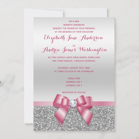 Elegante Romantische Roze Boog & Zilveren Glitter Kaart (Voorkant)