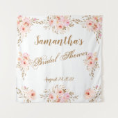 Elegante Romantische Roze Gouden Bloemrijke Bruids Wandkleed (Voorkant)