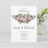 Elegante Romantische Roze Roze Tuin Roos Bruiloft Kaart (Staand voorkant)