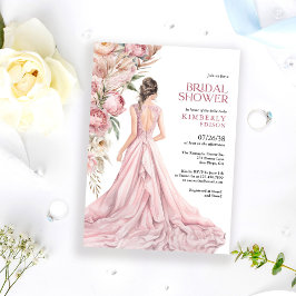 Elegante Romantische Roze Rozen Bloemige Bruidsuit Kaart