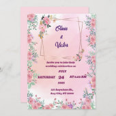 Elegante romantische roze rozen bruiloft uitnodigi kaart (Voorkant / Achterkant)