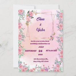 Elegante romantische roze rozen bruiloft uitnodigi kaart