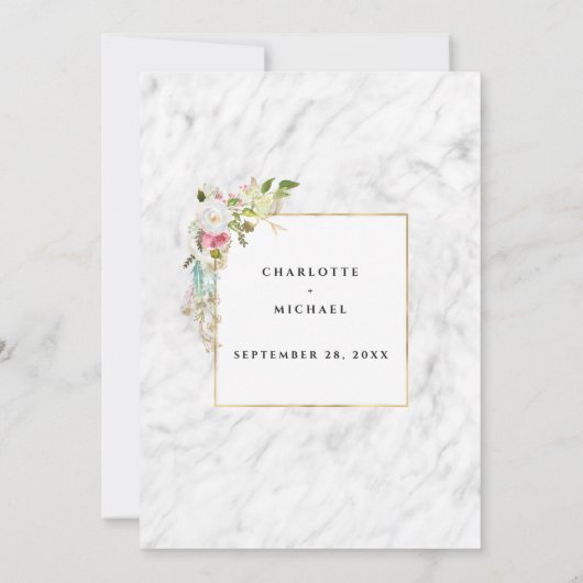 Elegante Romantische Roze Waterverf Bloemen Huweli Kaart (Achterkant)