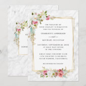 Elegante Romantische Roze Waterverf Bloemen Huweli Kaart (Voorkant / Achterkant)