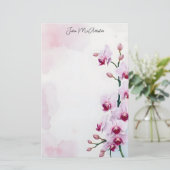 Elegante Romantische Roze Waterverf Orchideeën Briefpapier (Staand voorkant)