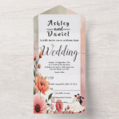 Elegante Romantische Rozen Bruid Bruidegom Bloemen All In One Uitnodiging (Binnen)