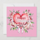 Elegante Romantische Rozen en Hart Valentijnsdag Kaart (Voorkant)