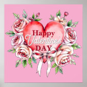 Elegante romantische Rozen en hart Valentijnsdag Poster (Voorkant)