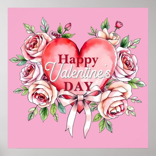 Elegante romantische Rozen en hart Valentijnsdag Poster (Voorkant)