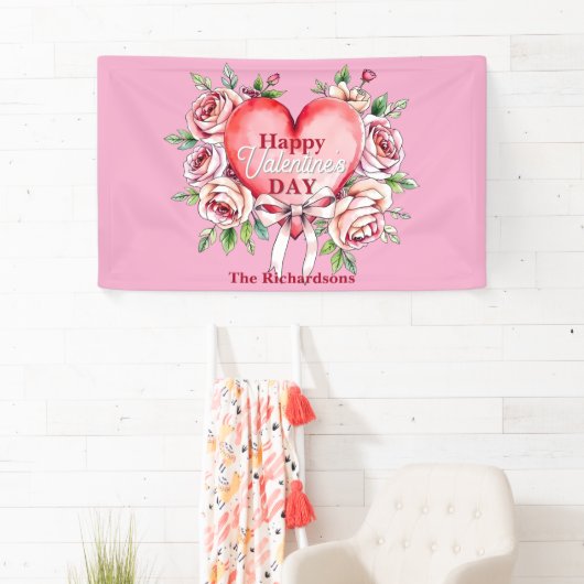 Elegante romantische Rozen en hart Valentijnsdag Spandoek (Insitu)