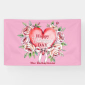 Elegante romantische Rozen en hart Valentijnsdag Spandoek (Horizontaal)