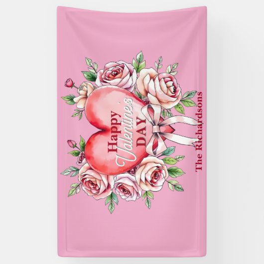 Elegante romantische Rozen en hart Valentijnsdag Spandoek (Verticaal)