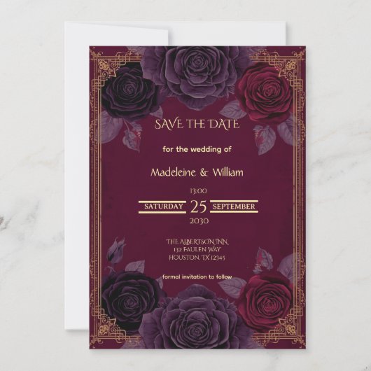 Elegante Romantische Rozen Gotische bruiloft Save The Date (Voorkant)