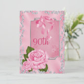 Elegante Romantische Rozen & Strikken 90ste Kaart (Staand voorkant)