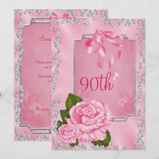 Elegante Romantische Rozen & Strikken 90ste Kaart (Voorkant / Achterkant)