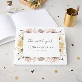 Elegante romantische rustieke bloemenneutrale brui gastenboek