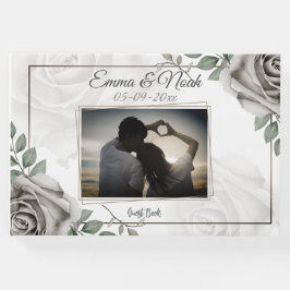 Elegante Romantische Rustieke witte rozen Huwelijk Gastenboek