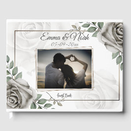 Elegante Romantische Rustieke witte rozen Huwelijk Gastenboek